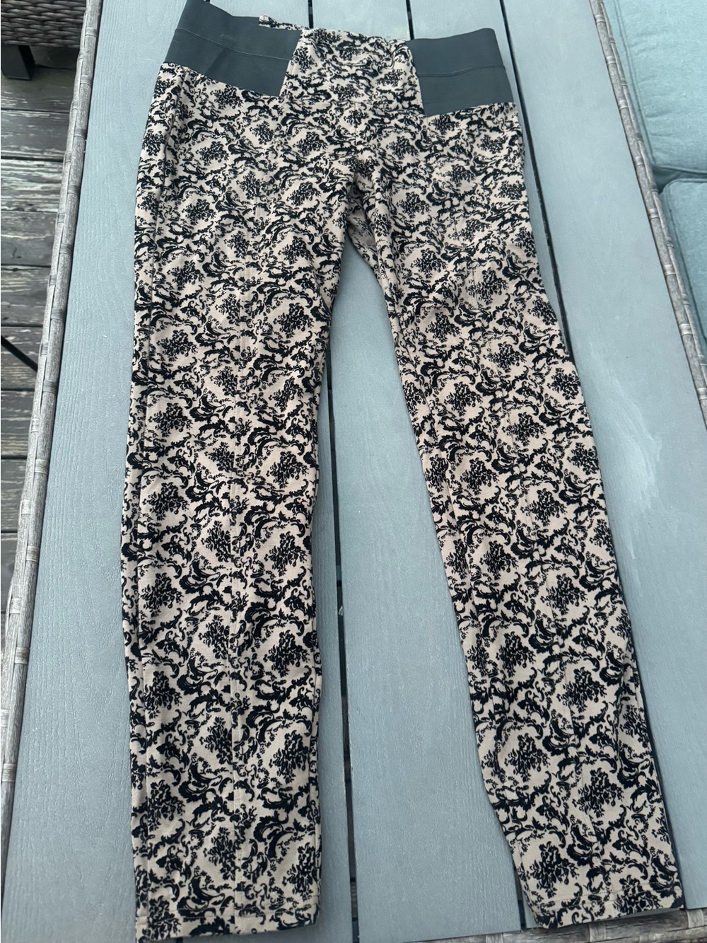 Edikted Black and Beige Damask Ponte Leggings